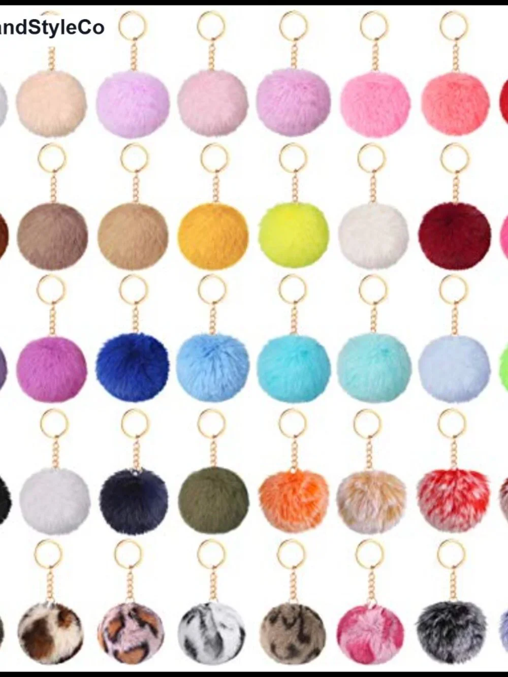 40 Faux Fur Pom Pom Keychains Fluffy Keyrings for Keys & Purses